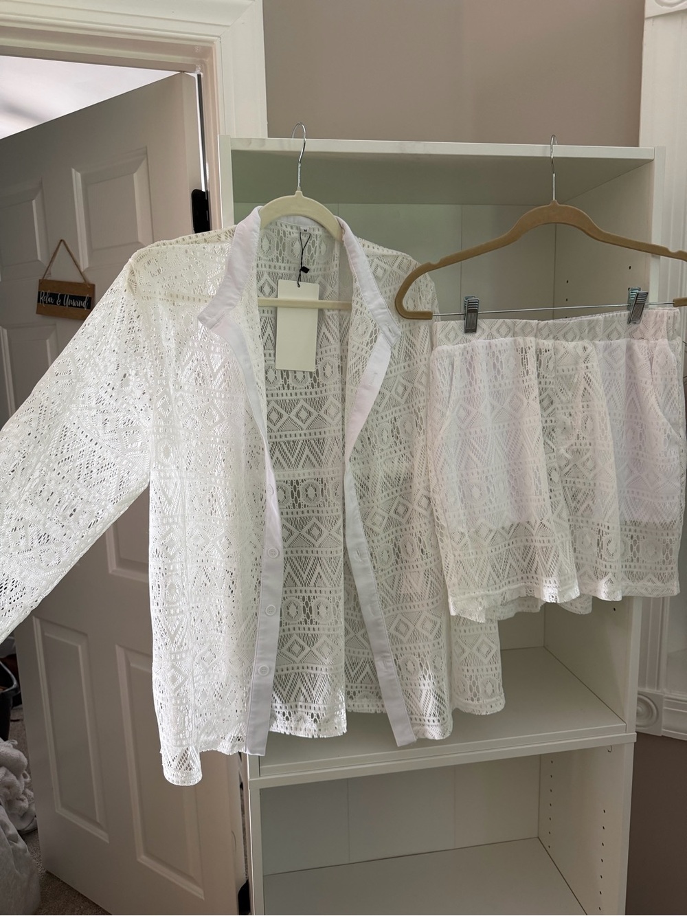 NWT White Lace Button-Front Top and Shorts Set